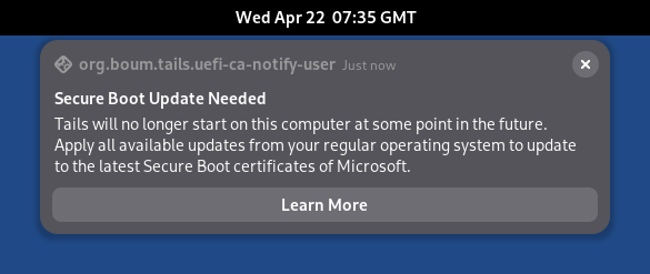 Notification: Secure Boot Update Needed